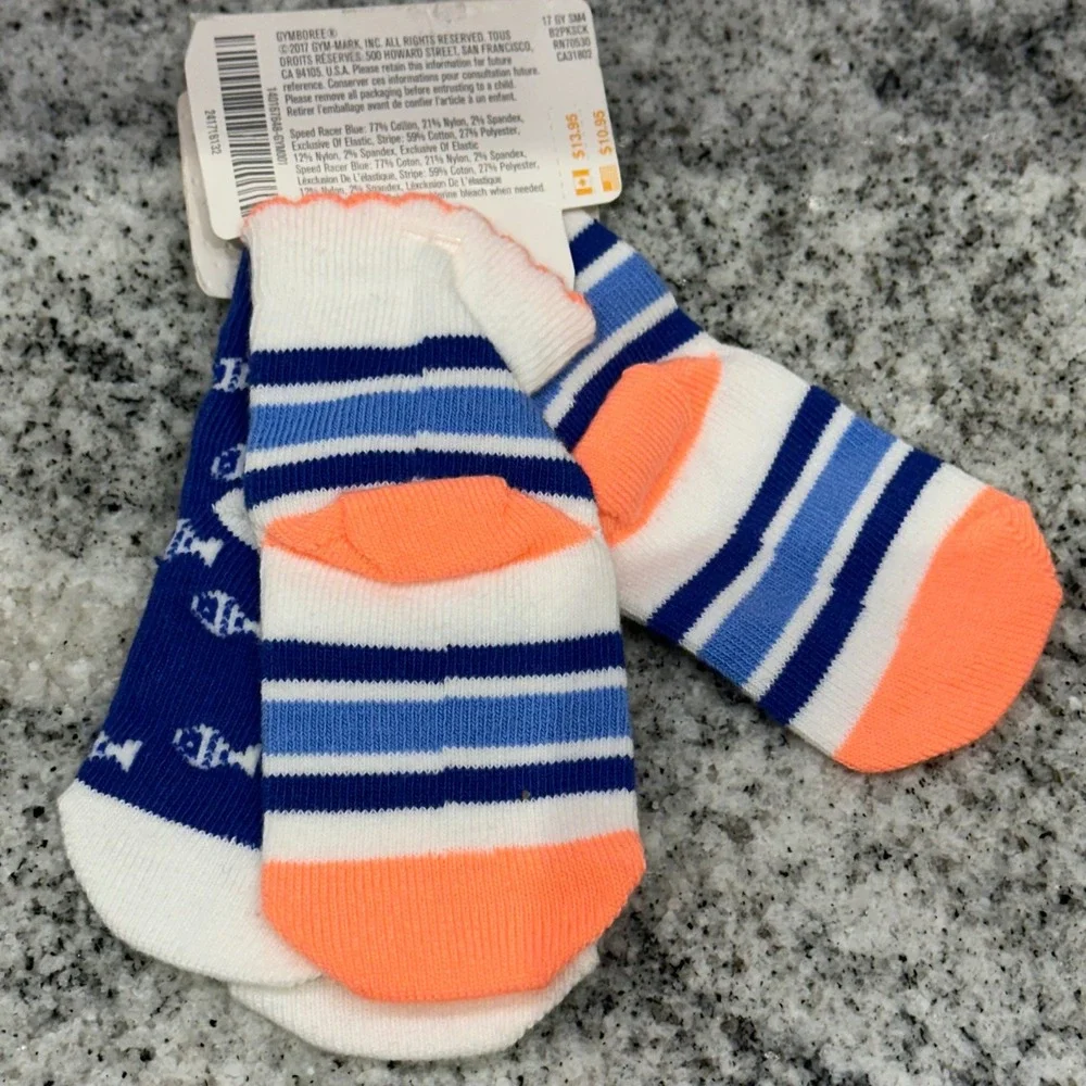 Gymboree Baby 3-6 Months 2-Pack Socks Blue Fish Striped Nautical Coastal Preppy